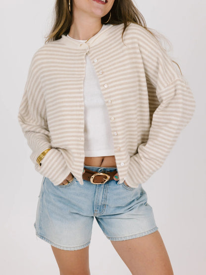Women's Rolled Hem Striped Cardigan