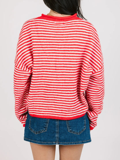 Women's Rolled Hem Striped Cardigan