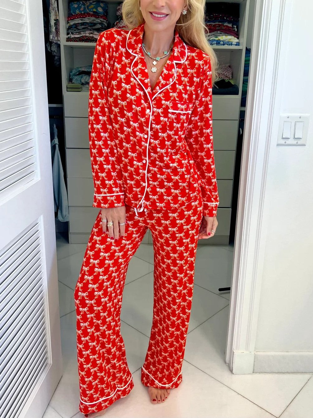Women's Bow Printed Pajama Set