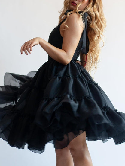 Women's Sexy Bow Spaghetti Straps Corset A-Line Dresses