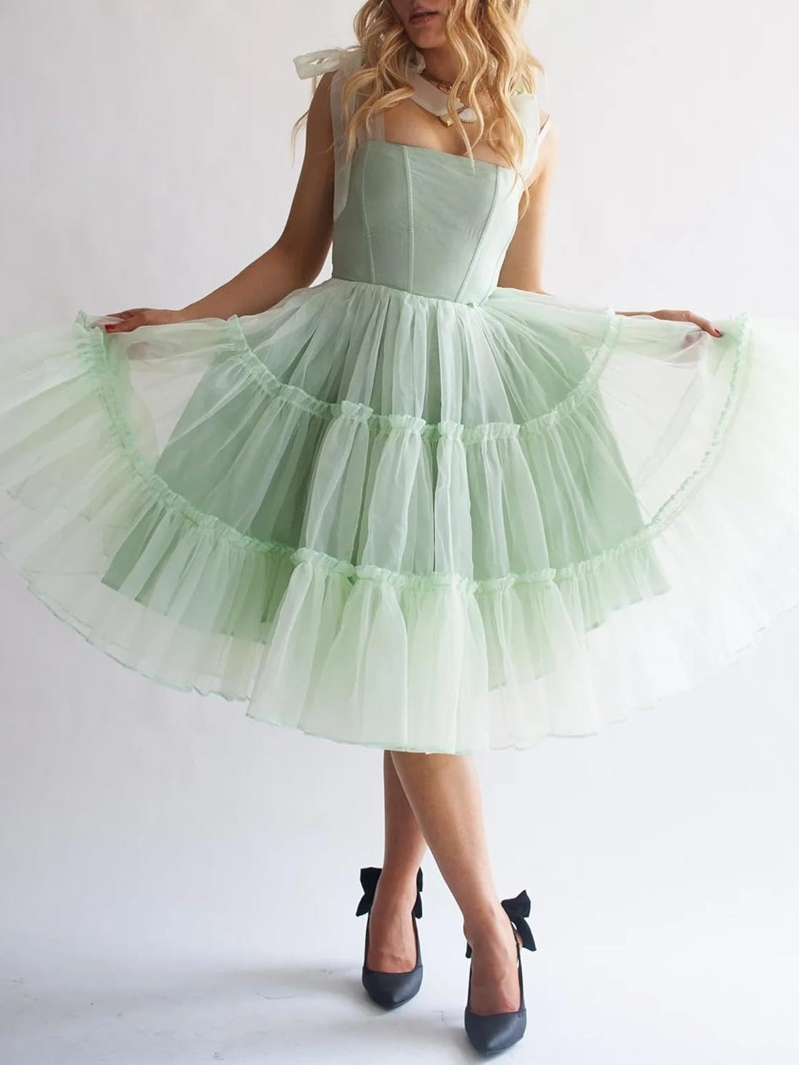 Women's Sexy Bow Spaghetti Straps Corset A-Line Dresses