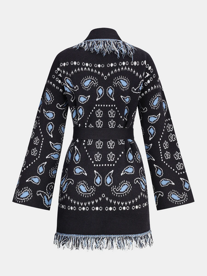 Women's Belted Fringe Knit Cardigan