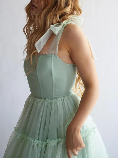 Women's Sexy Bow Spaghetti Straps Corset A-Line Dresses