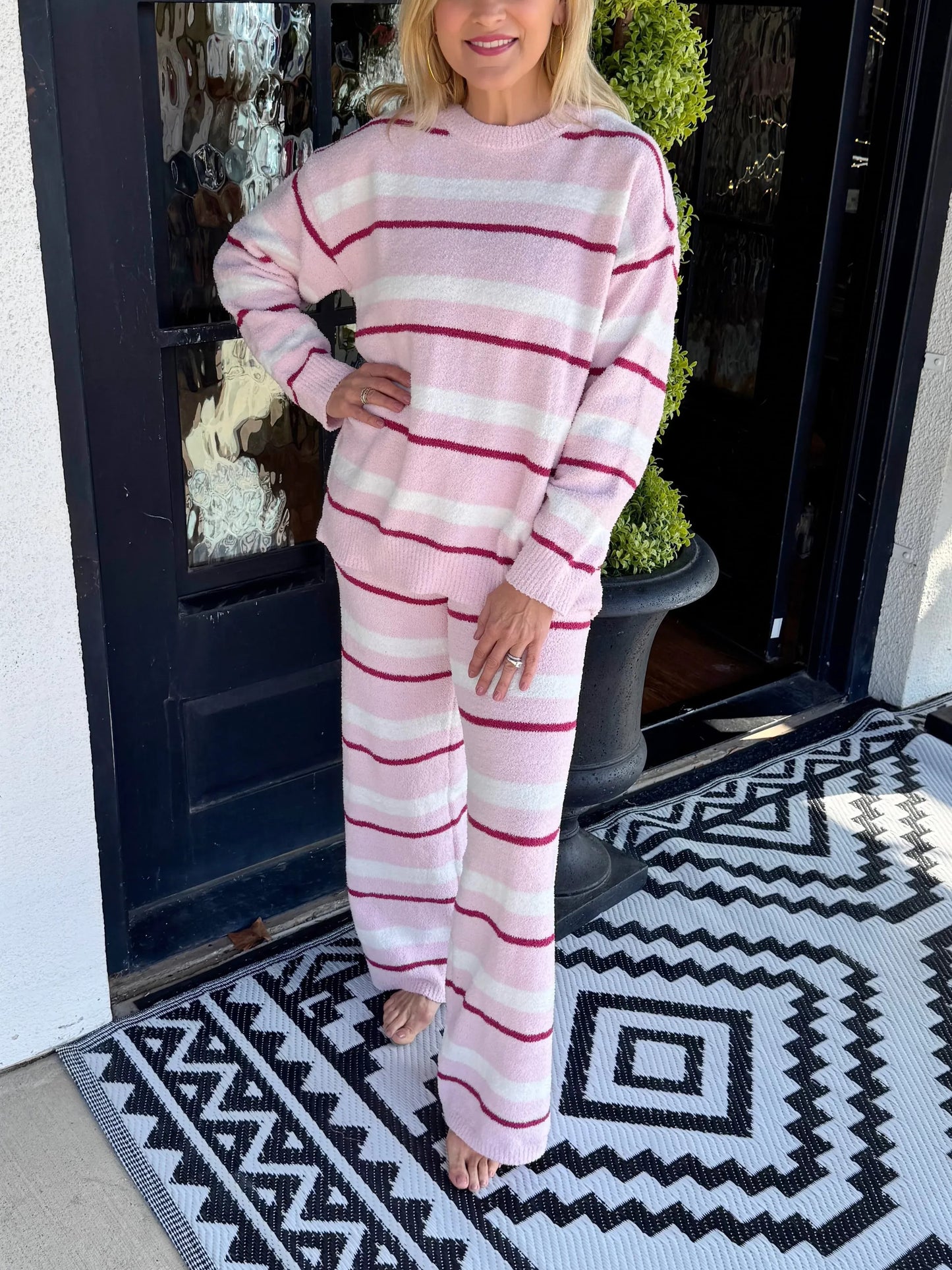 Women's Cozy Striped Plush Lounge Two-Piece Set
