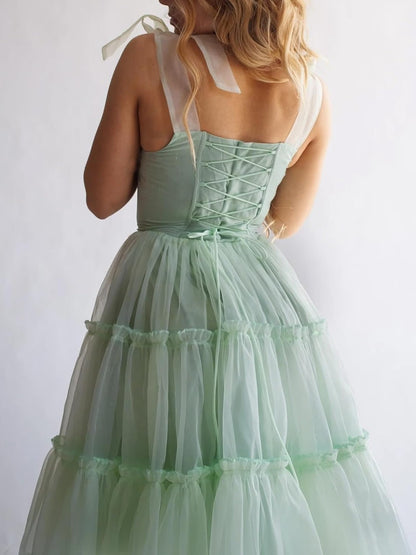 Women's Sexy Bow Spaghetti Straps Corset A-Line Dresses