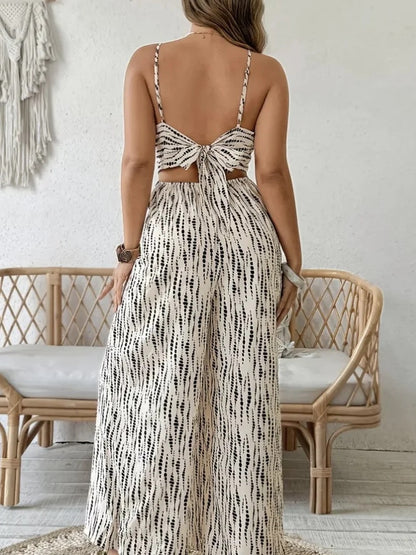 Women's Spring Summer Zebra Print Tie-Back Jumpsuit