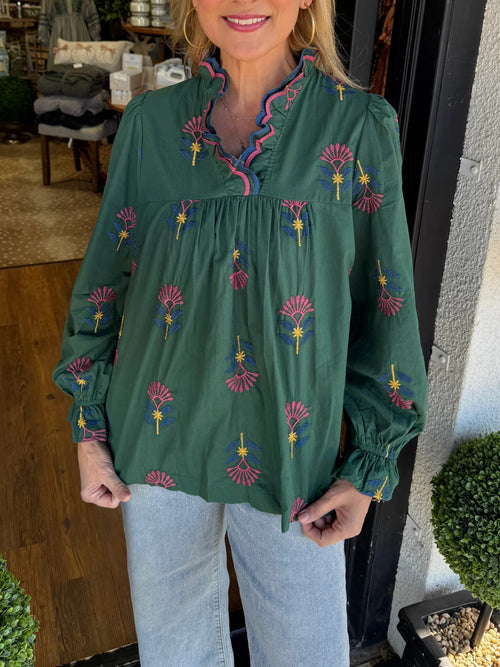Women's Boho Ruffle-Neck Blouse