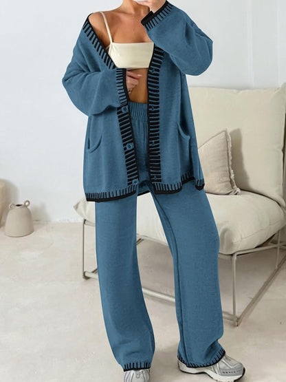 Women's Oversized V-Neck Knit Cardigan & Pants Set
