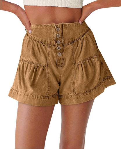 Women's Summer Button Up High Waisted Denim Shorts