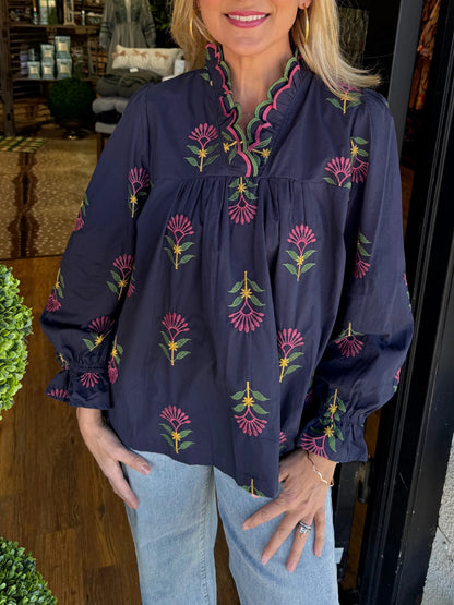 Women's Boho Ruffle-Neck Blouse