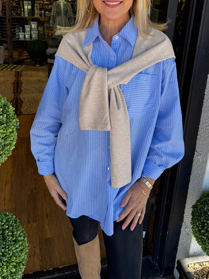 Women's Stripe Shirt with Shawl Overlay