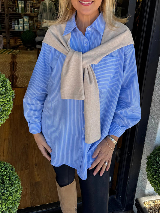 Women's Stripe Shirt with Shawl Overlay