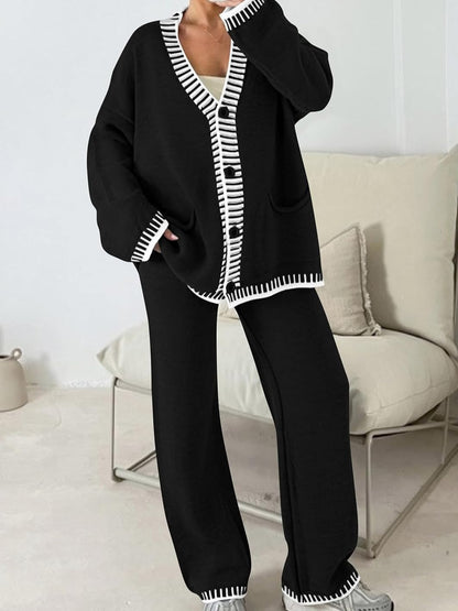 Women's Oversized V-Neck Knit Cardigan & Pants Set