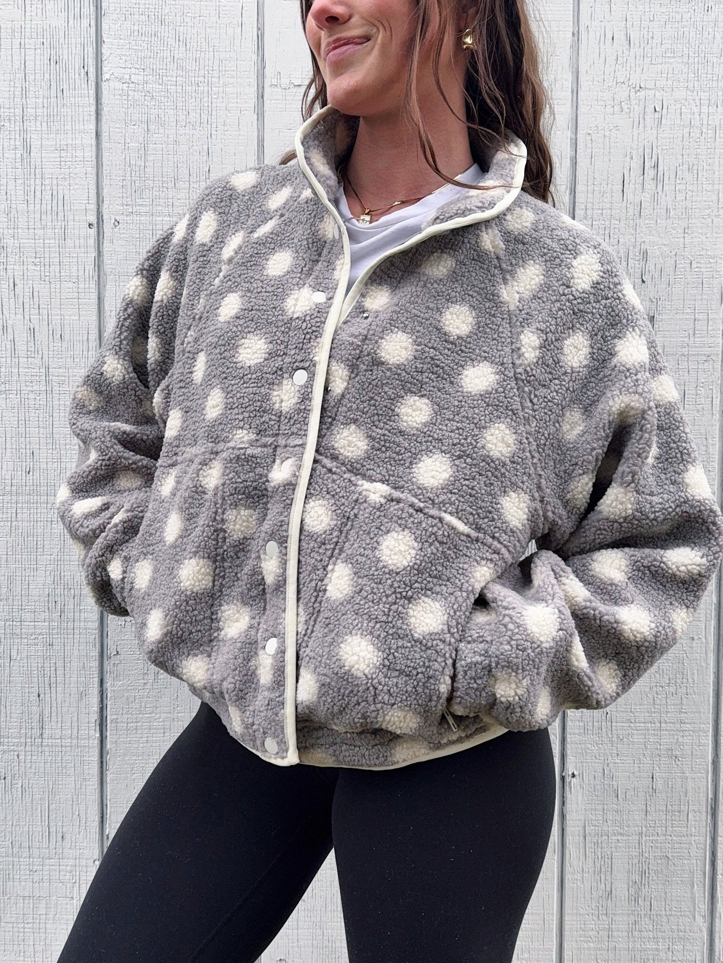 Women's Cozy Polka Dot Teddy Fleece Coat
