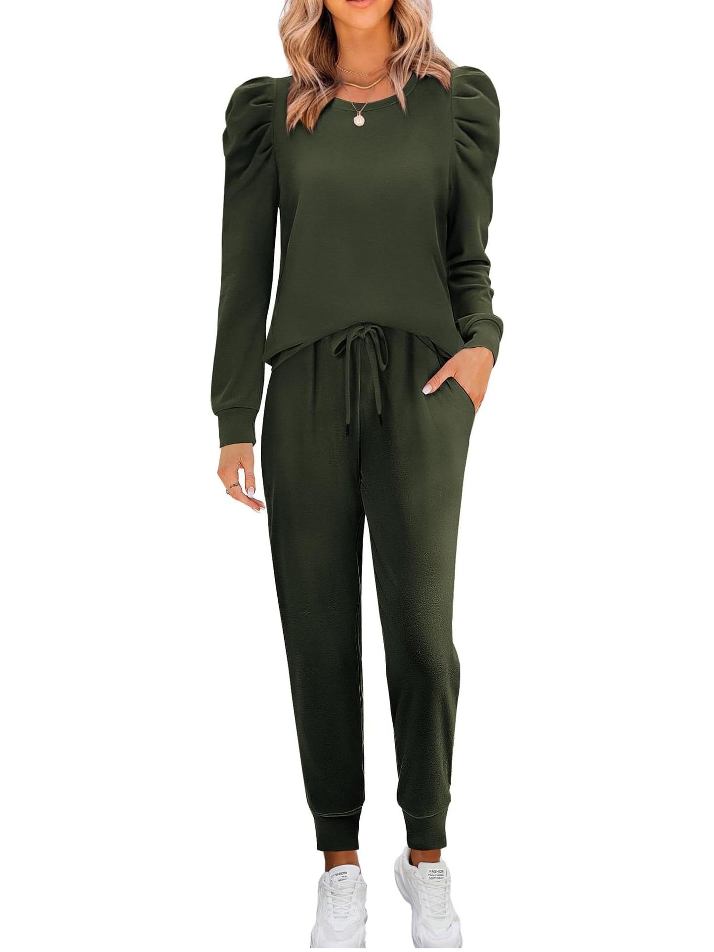 Women's Puff Sleeve Long-Sleeve Two-Piece Set