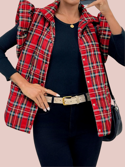 Women's Christmas Ruffle Sleeveless Plaid Vest