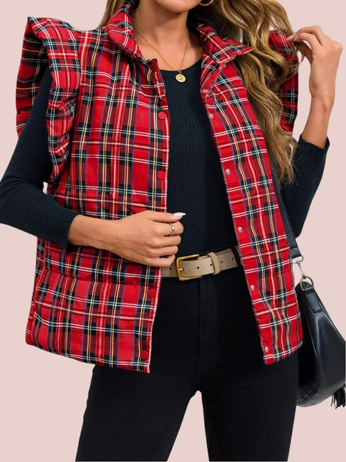 Women's Christmas Ruffle Sleeveless Plaid Vest