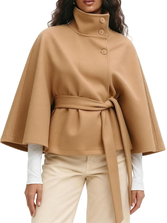 Women's Elegant Turtleneck Batwing Cape Coat