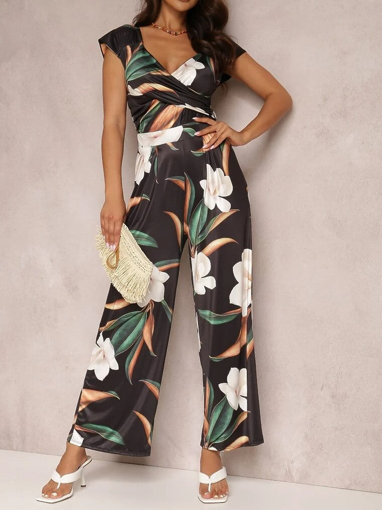 Women's Vintage Floral V-Neck Jumpsuit