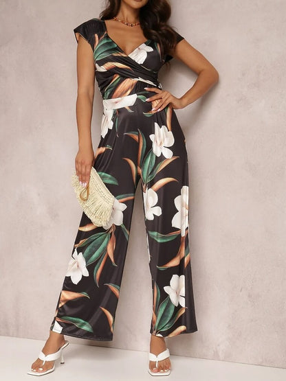 Women's Vintage Floral V-Neck Jumpsuit