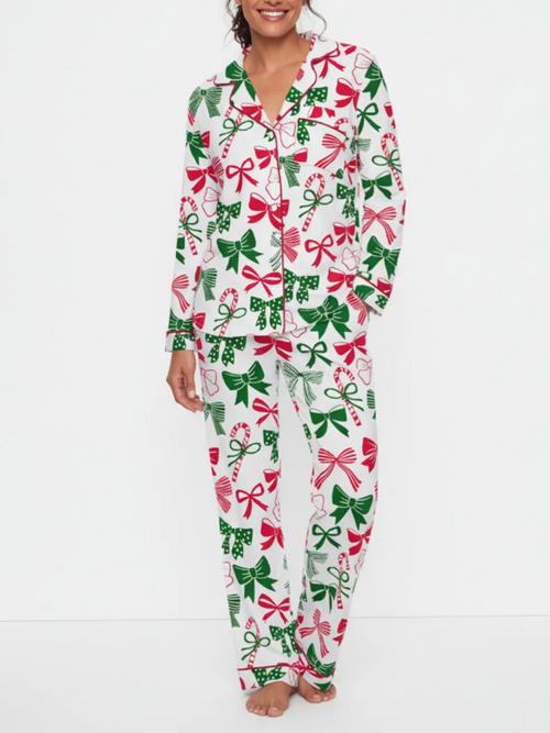 Women's Christmas Bow Print Pajamas Two-Piece Set
