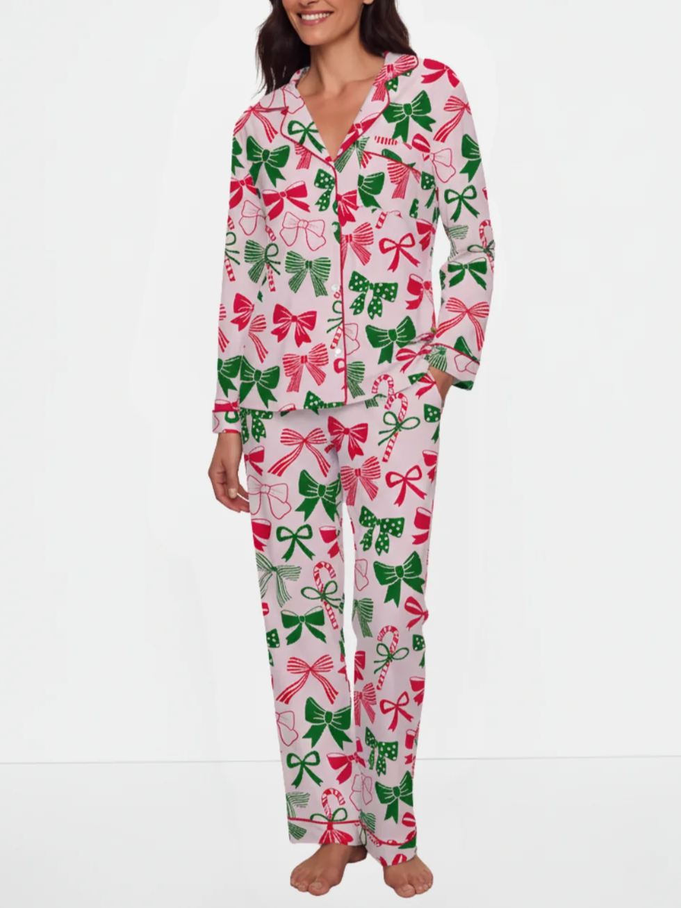 Women's Christmas Bow Print Pajamas Two-Piece Set