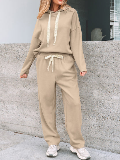 Women's Lace Drawstring Oversized Hoodie Two-Piece Set