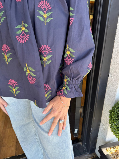 Women's Boho Ruffle-Neck Blouse