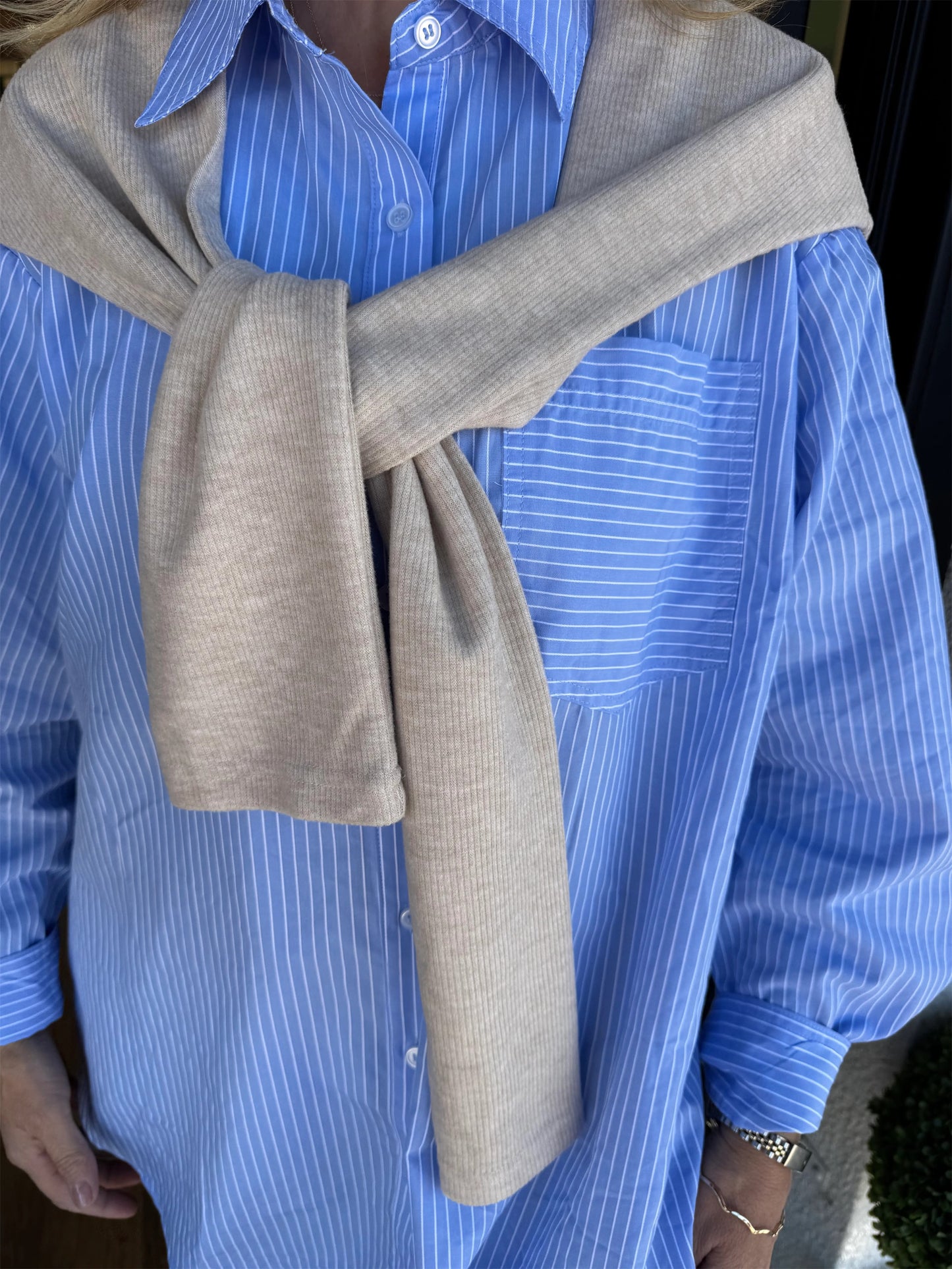 Women's Stripe Shirt with Shawl Overlay