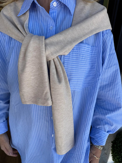 Women's Stripe Shirt with Shawl Overlay