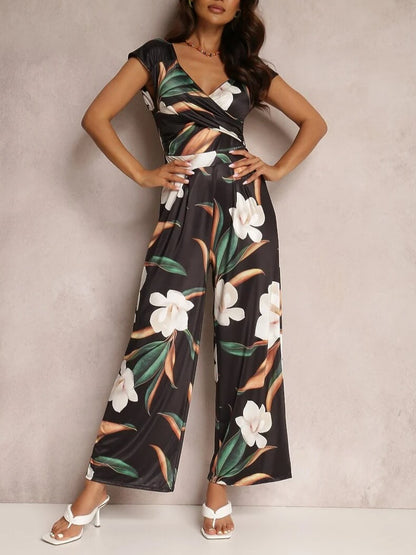 Women's Vintage Floral V-Neck Jumpsuit