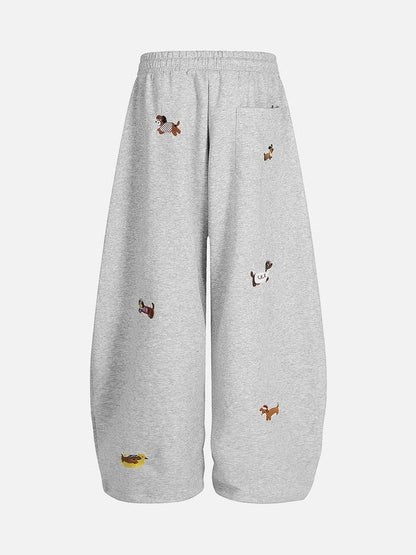 Cute Dachshund Embroidered Baggy Sweatpants