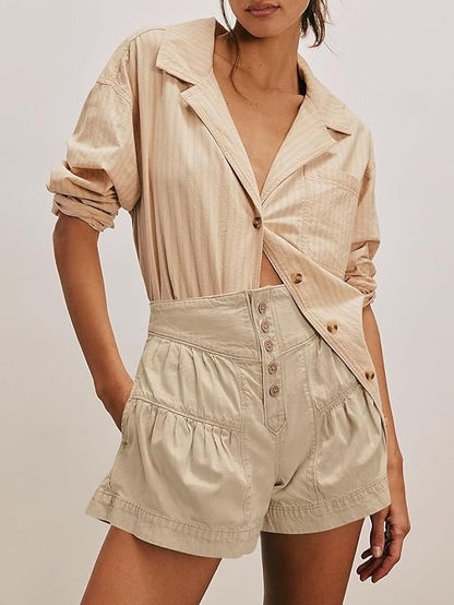 Women's Summer Button Up High Waisted Denim Shorts