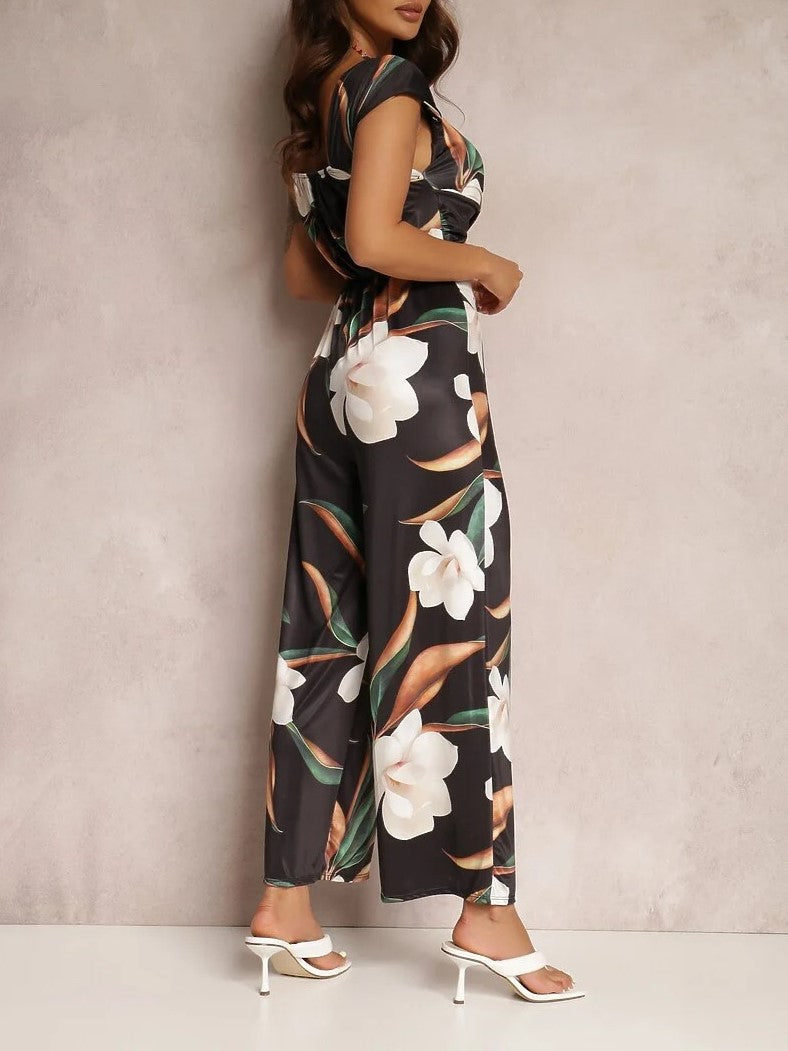 Women's Vintage Floral V-Neck Jumpsuit