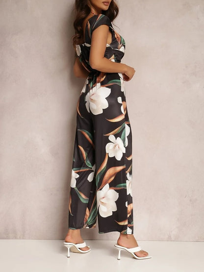 Women's Vintage Floral V-Neck Jumpsuit
