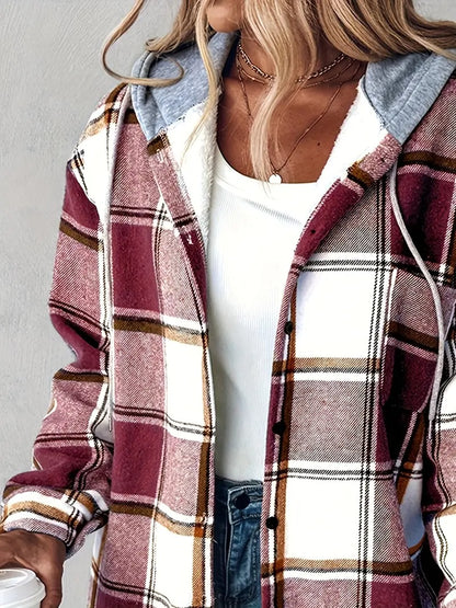 Women's Plaid Button Down Fleece Lined Hooded Jackets