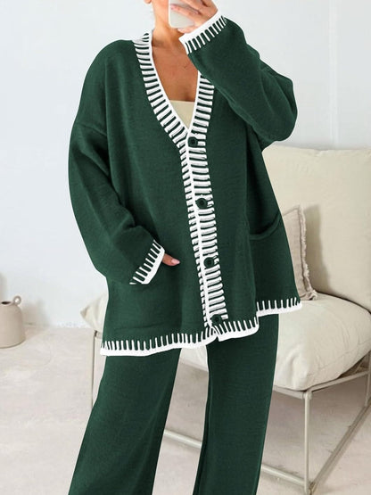 Women's Oversized V-Neck Knit Cardigan & Pants Set