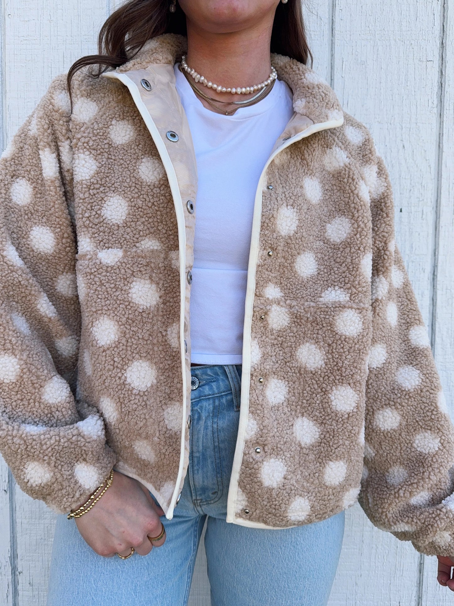 Women's Cozy Polka Dot Teddy Fleece Coat