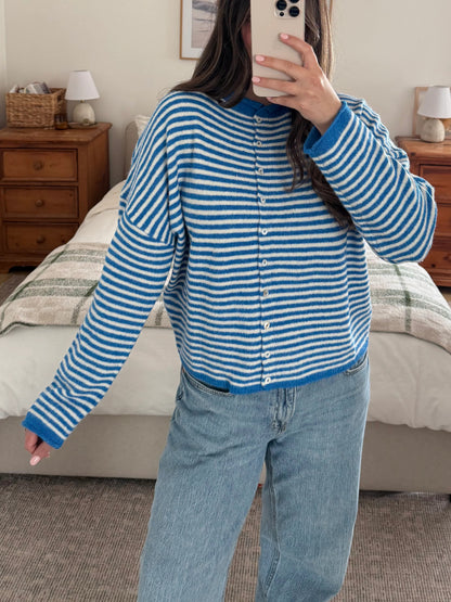 Women's Rolled Hem Striped Cardigan