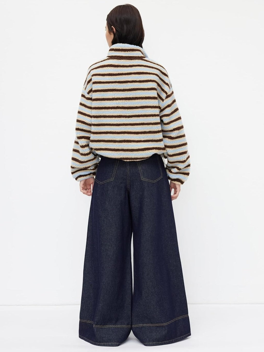 Women's Cozy Striped Fleece Half-Zip Sweater