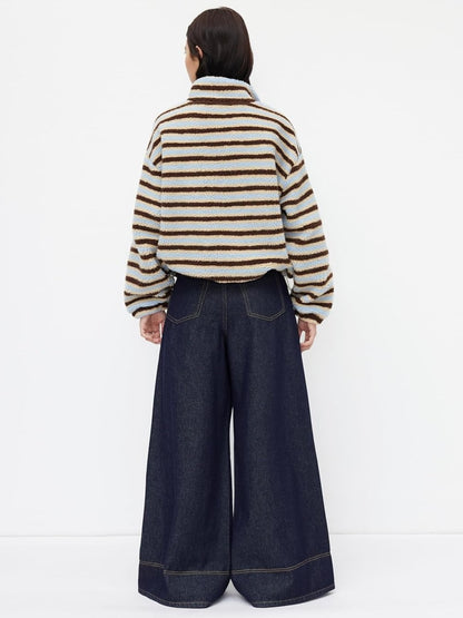 Women's Cozy Striped Fleece Half-Zip Sweater