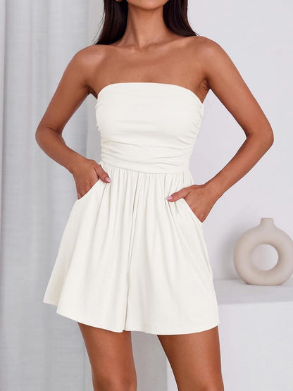 Women's Strapless Short Romper with Side Pockets