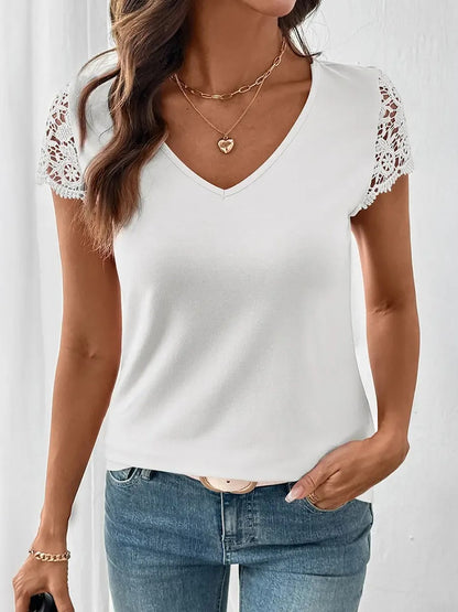 Women's Hollow Out Lace Sleeve Tee