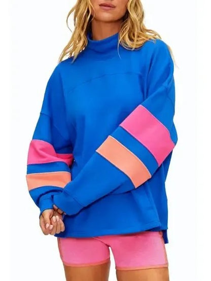 Women's Mock Neck Color Block Oversized Sweatshirt