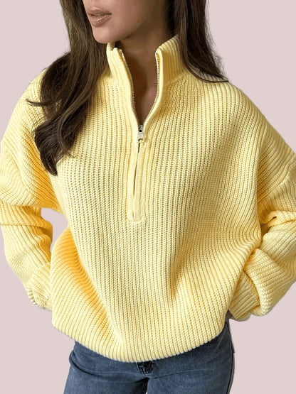 Women's Cozy Ribbed Half-Zip Mock Neck Sweater