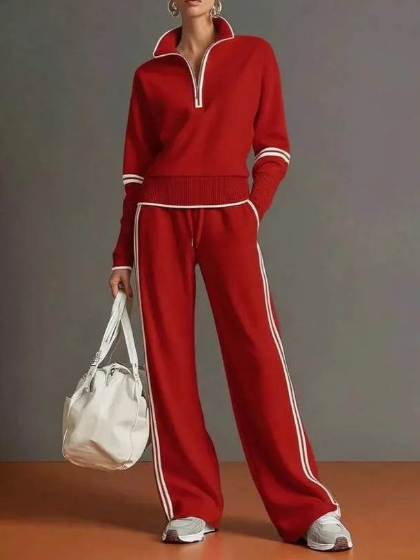 Women's Sporty Striped Quarter-Zip Lounge Set