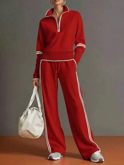 Women's Sporty Striped Quarter-Zip Lounge Set