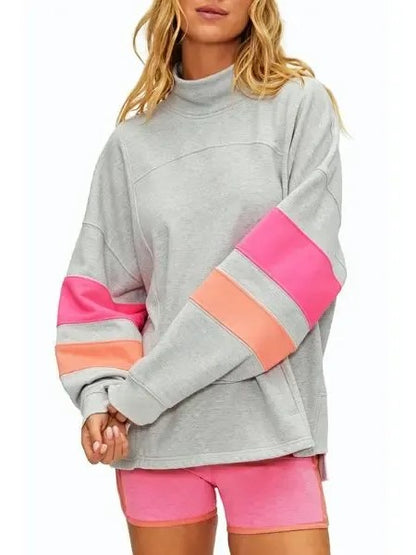 Women's Mock Neck Color Block Oversized Sweatshirt