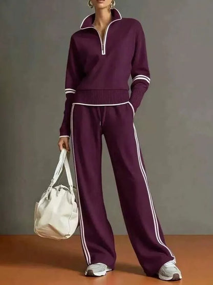 Women's Sporty Striped Quarter-Zip Lounge Set
