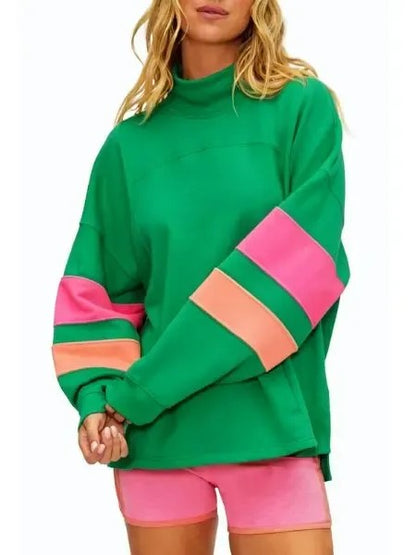 Women's Mock Neck Color Block Oversized Sweatshirt